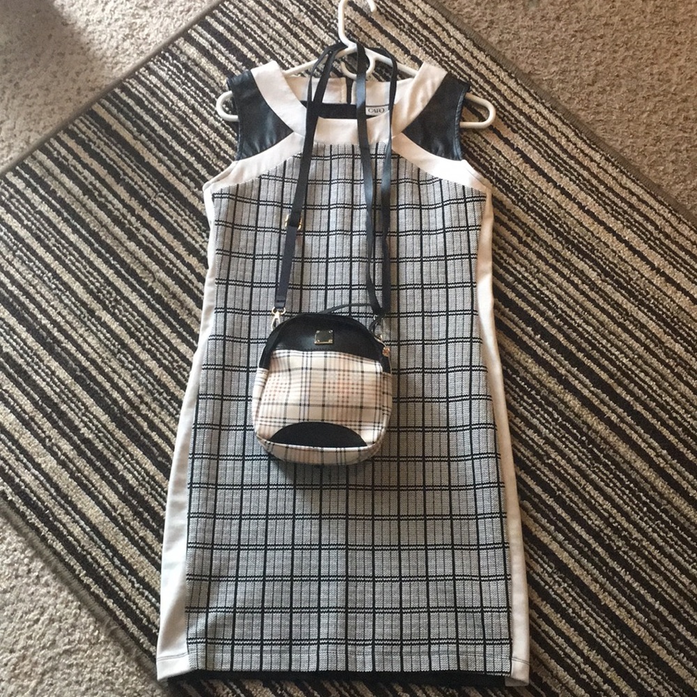 Cato Plaid dress with leather shoulders